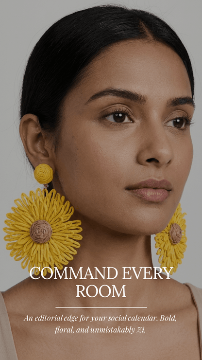 Yellow Sunflower Disc Stud Earrings | Boho Fabric Petal Earrings for Women - ZI FASHION